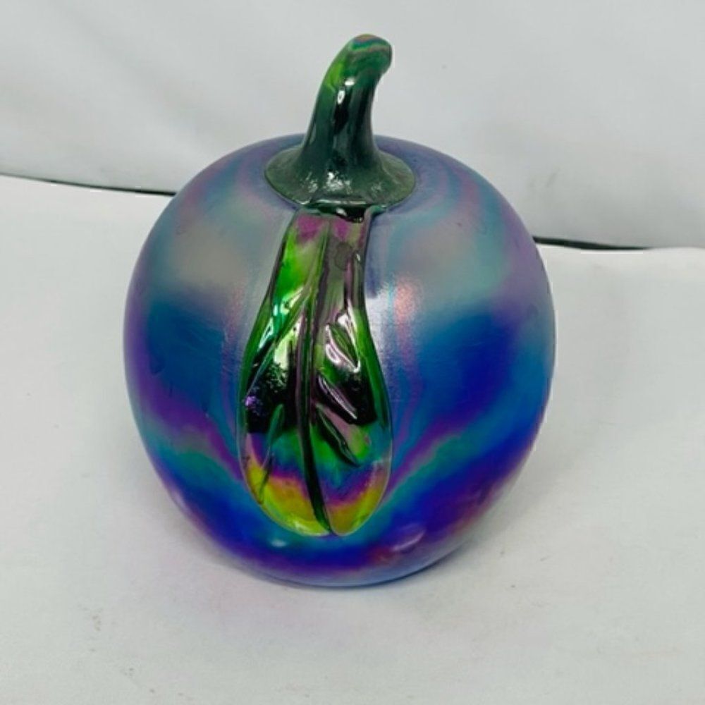 Signed Joe St. Clair Art Glass APPLE Paperweight Cobalt Blue CARNIVAL Excellent